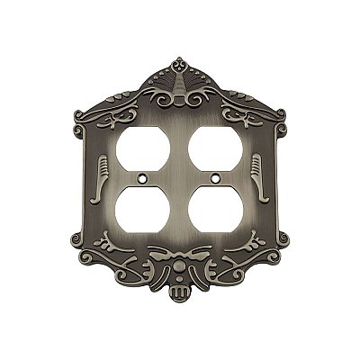 Solid Brass Victorian Switchplate - Antique Pewter - Double Duplex