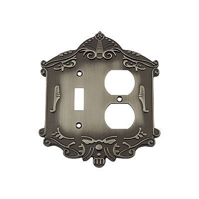 Solid Brass Victorian Switchplate - Antique Pewter - Duplex/Toggle