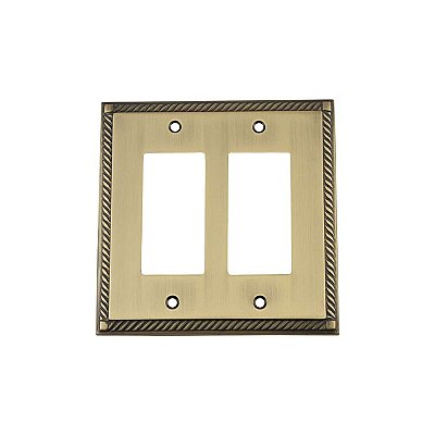 Solid Brass Rope Switchplate - Antique Brass - Double GFCI