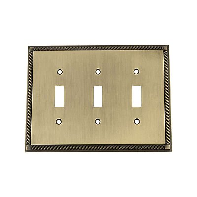 Solid Brass Rope Switchplate - Antique Brass - Triple Toggle