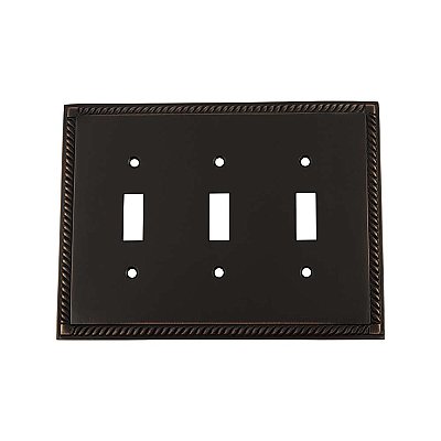 Solid Brass Rope Switchplate - Timeless Bronze - Triple Toggle