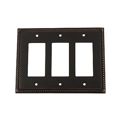Solid Brass Rope Switchplate - Timeless Bronze - Triple GFCI
