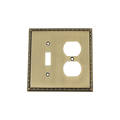 Solid Brass Egg & Dart Switchplate - Antique Brass - Duplex/Toggle