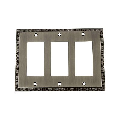 Solid Brass Egg & Dart Switchplate - Antique Pewter - Triple GFCI