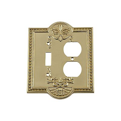Solid Brass Meadows Switchplate - Unlacquered Polished Brass - Duplex/Toggle