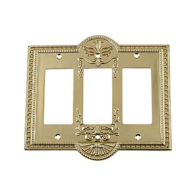 Solid Brass Meadows Switchplate - Unlacquered Polished Brass - Triple GFCI