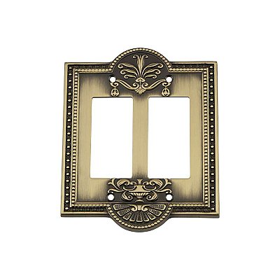 Solid Brass Meadows Switchplate - Antique Brass - Double GFCI