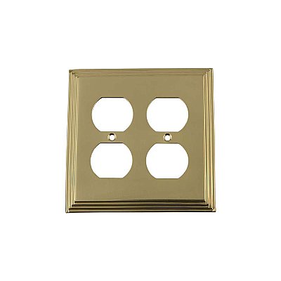 Solid Brass Deco Switchplate - Unlacquered Polished Brass - Double Duplex