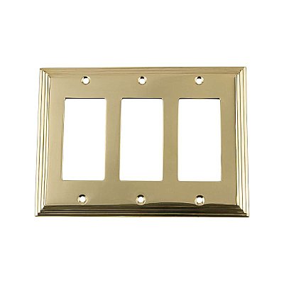 Solid Brass Deco Switchplate - Unlacquered Polished Brass - Triple GFCI