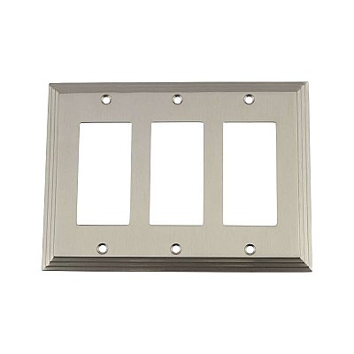 Solid Brass Deco Switchplate - Satin Nickel - Triple GFCI