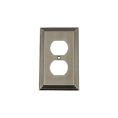 Solid Brass Deco Switchplate - Antique Pewter - Single Duplex