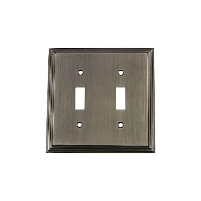 Solid Brass Deco Switchplate - Antique Pewter - Double Toggle