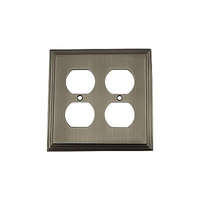 Solid Brass Deco Switchplate - Antique Pewter - Double Duplex