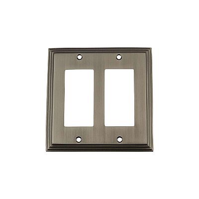 Solid Brass Deco Switchplate - Antique Pewter - Double GFCI