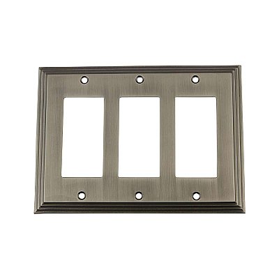 Solid Brass Deco Switchplate - Antique Pewter - Triple GFCI