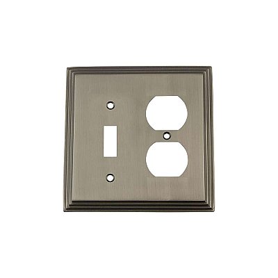 Solid Brass Deco Switchplate - Antique Pewter - Duplex/Toggle