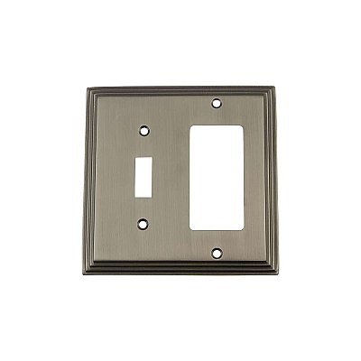 Solid Brass Deco Switchplate - Antique Pewter - GFCI/Toggle