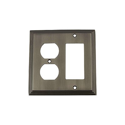 Solid Brass Deco Switchplate - Antique Pewter - Duplex/GFCI