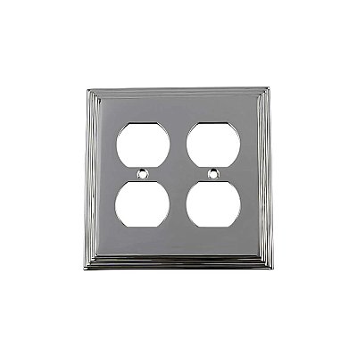 Solid Brass Deco Switchplate - Bright Chrome - Double Duplex