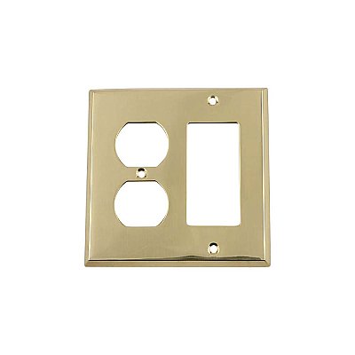 Solid Brass New York Switchplate - Unlacquered Polished Brass - Duplex/GFCI