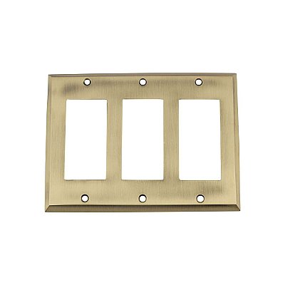 Solid Brass New York Switchplate - Antique Brass - Triple GFCI
