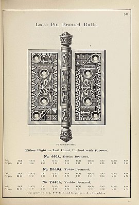Antique Cast Iron Barrel Tip Door Butt Hinge in "Arcadia" Design by Sargent & Co. - Circa 1888 - 3-1/2" x 3-1/2"