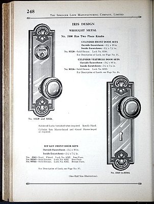 Antique Wrought Brass "Iris" Pattern Door Plate By Springer Lock Co. - Circa 1920