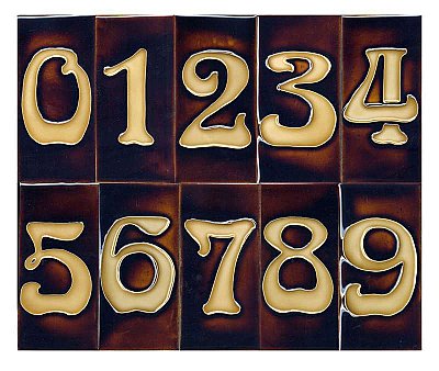Art Nouveau House Number Tile - Brown - 3" x 6"
