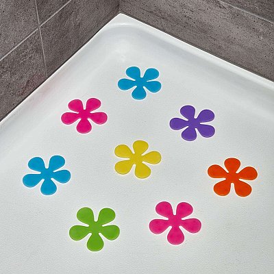InterDesign Floral Plastic Non-Slip Safety Tub Treadz for Shower, Bathtub, 4" x 4" - Set of 8 - Multi-Colored