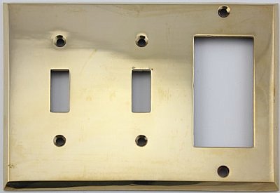 Polished Forged Unlacquered Brass Double Toggle/Single GFCI Switchplate