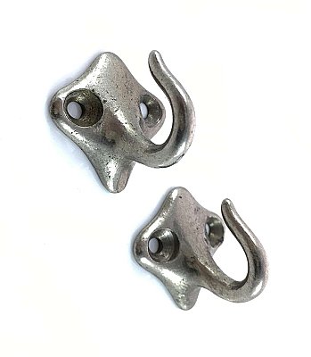 Pair of Antique Wall Mounted Polished Nickel Shaving Strop Hooks - Diamond Backplate