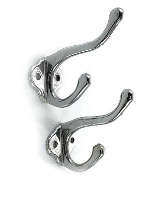 Pair of Antique Wall Mounted Polished Chrome Robe or Towel Bath Hooks
