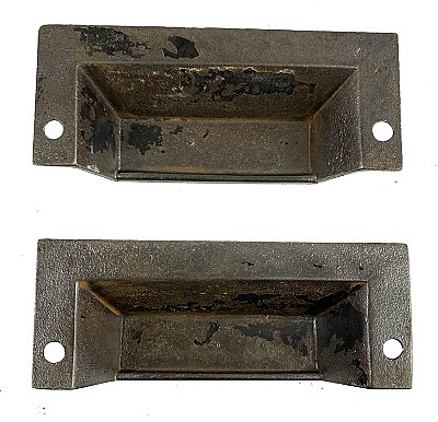 Pair of Antique Cast Iron Bin or Drawer Cup Pulls by P. & F. Corbin - Circa 1895