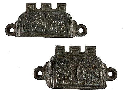 Pair of Antique Cast Iron Bin or Drawer Cup Pulls by P. & F. Corbin - Circa 1881