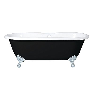 66-Inch Cast Iron Double Ended Clawfoot Tub with 7-Inch Faucet Drillings, Black/White/Polished Chrome