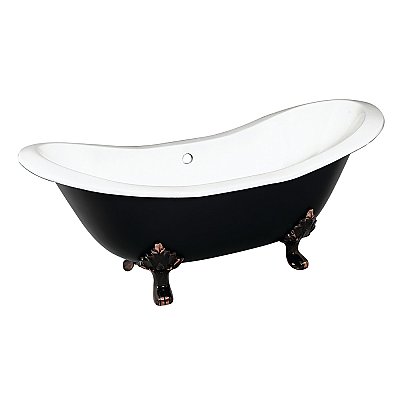 72-Inch Cast Iron Double Slipper Clawfoot Tub (No Faucet Drillings), Black/White/Oil Rubbed Bronze