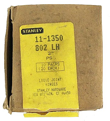 NOS 2" Left Hand Dull Steel Loose Joint Butt Hinge by Stanley - New