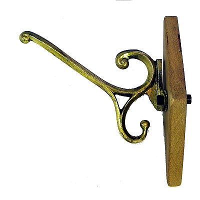Antique Large Brass Coat Hook on Wooden Plaque
