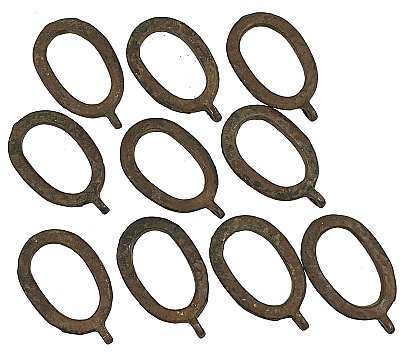 Set of 10 Antique Hammered Cast Iron Oval Curtain Rings - Circa 1910