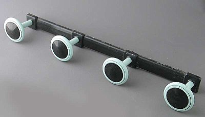 Antique Modernist Plastic Aqua Blue and Black Wall Coat Rack - Circa 1940