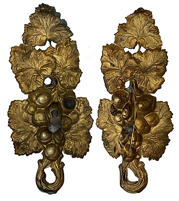 Pair of Antique Wrought Brass Curtain Tiebacks - No Posts - Circa 1870