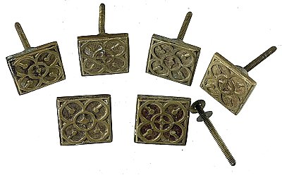 Set of 6 Antique Square Mission or Arts and Crafts Cabinet Knobs - Circa 1915