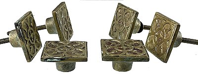 Set of 6 Antique Square Mission or Arts and Crafts Cabinet Knobs - Circa 1915