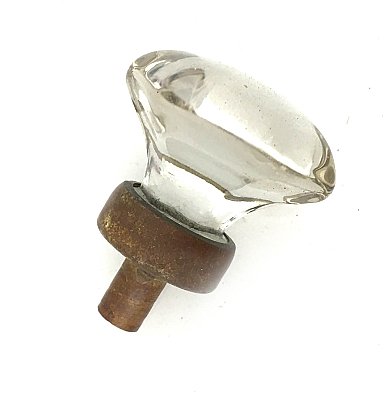 Antique Single Hexagon Glass Cabinet Knob Brass Base