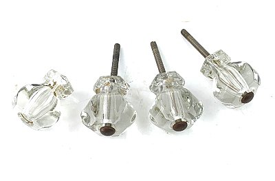 Antique Set of Four Glass Hexagon Cabinet or Drawer Knobs