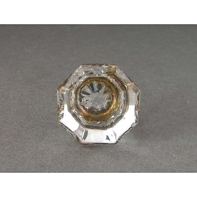 Antique Single Clear Glass and Nickel Hexagonal Cabinet Knob