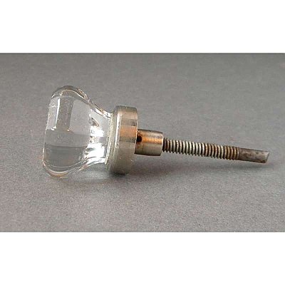Antique Single Clear Glass and Nickel Hexagonal Cabinet Knob