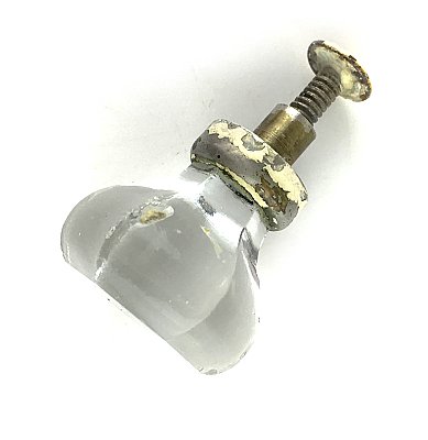 Antique Single Clear Glass and Nickel Hexagonal Cabinet Knob
