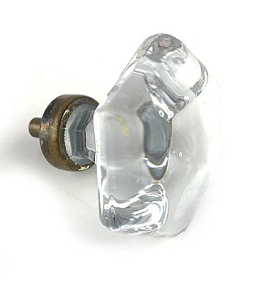 Single Antique Large Glass and Brass Hexagonal Cabinet Knob