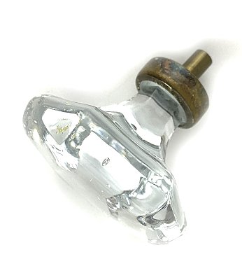 Single Antique Large Glass and Brass Hexagonal Cabinet Knob
